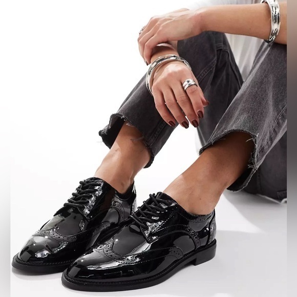 Franco Sarto Shoes - NEW Franco Sarto black Patent Vegan Leather Lace Up Loafers size 7